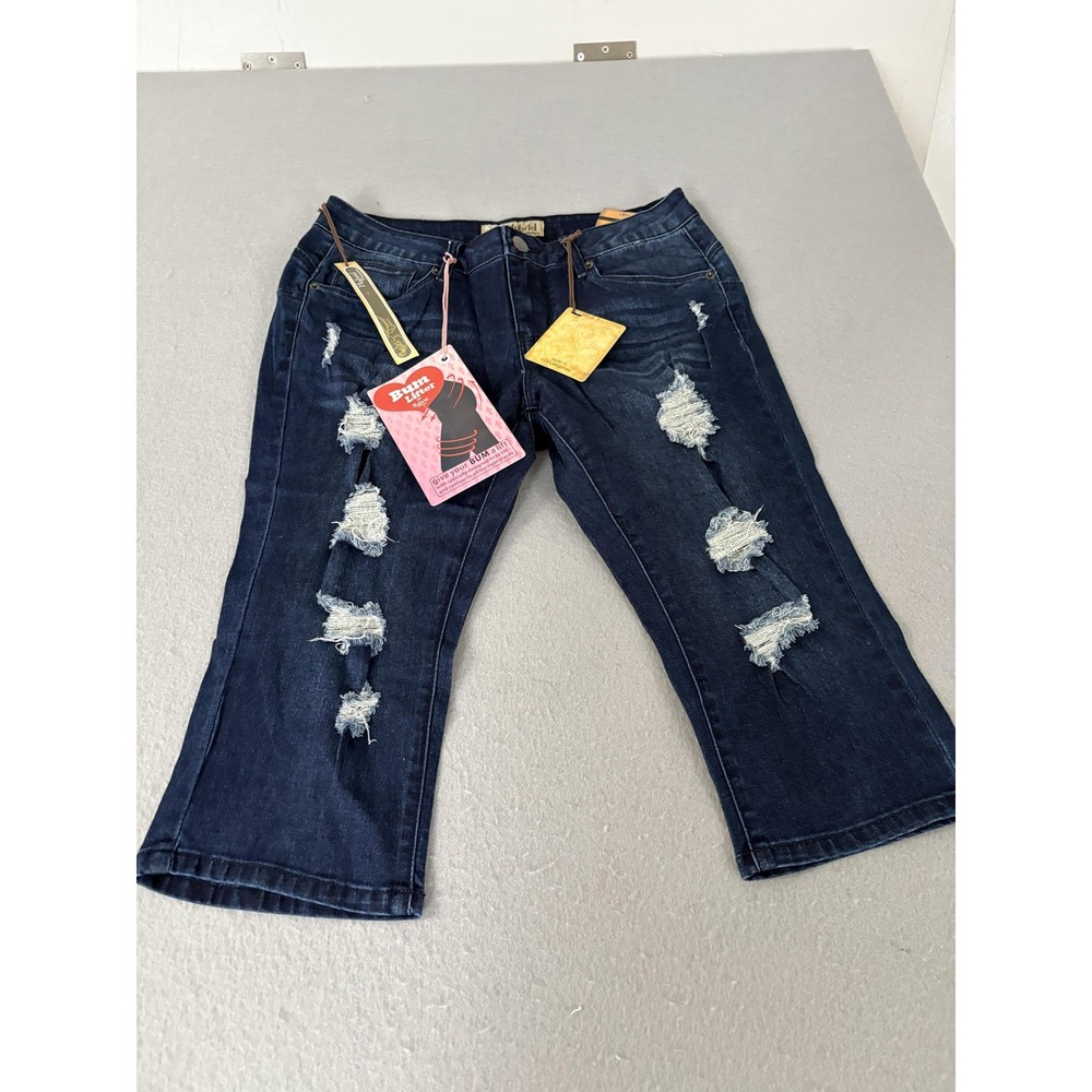 Hybrid & Company Jeans Womens 7 Dark Wash Capri‎ Distressed Bum Lifter New Tags